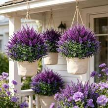 2pcs Purple Outdoor Artificial Lavender With Stand - UV Resistant Faux Plants, Suitable For Indoor/Outdoor, Living Room Decor, Garden/Front Door Decor, Wedding, Party, Home Decor, Office And Anniversary, Durable Plastic Plants, Autumn Wreath Decor, Thanksgiving, Valentine's Day And Christmas Decor, Outdoor Winter Decor, Container Not Included - Violet Purple - View 4