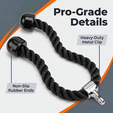 Heavy-Duty Woven Fitness Pull Rope With Non-Slip Coated Ends And Metal Quick Buckle, Suitable For Gym Pulldown Machines And Home Back Strength Training - Black - View 2