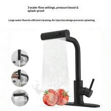 Matte Black Pull-Out Kitchen Faucet, Stainless Steel High Arc Single Handle Sink Tap, 3-Mode Switchable Pull-Out Spray Head, Rust-Resistant Black Coated Sink Faucet, Single Hole Easy Installation Kitchen & Bathroom Hardware, Modern Minimalist Home Decor Kitchen Renovation Hardware, Practical Housewarming Kitchen Gift - Multicolor - View 10
