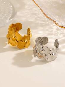 1/2pcs Stainless Steel 18K Gold Plated Minimalist Flower Ring, Suitable For Women's Daily And Party Wear - Multicolor - View 2