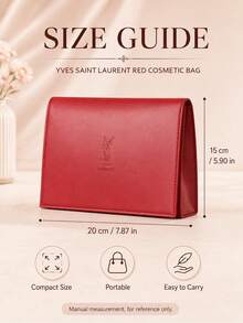 YSL حقيبة مكياج سان لوران حمراء 20*15 سم، قماش ناعم، إغلاق بكبس، مناسبة لتخزين إكسسوارات المكياج، الاستخدام اليومي ومطابقة الهدايا - الأحمر - مشاهدة 11