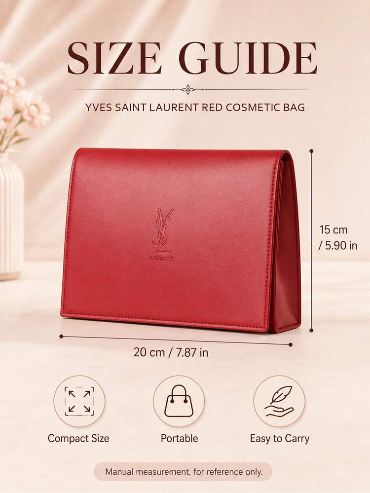 YSL Saint Laurent 紅色化妝包 20*15cm，光滑布料，按扣開合，適合收納化妝配件，日常使用與禮品搭配 - 紅色 - 查看 10