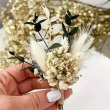 1/3/5/8/12pcs Boho Artificial Mini Flower Bouquet, Men Boutonniere For Groom Groomsmen, Desktop Wedding Decor & Bridal Shower Gift - Green - View 1
