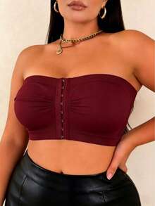 EssElegance Plus Size Strapless Push-Up Bra, Wire-Free Anti-Slip Front Closure Seamless Bandeau Bra, Comfortable Everyday Style - Burgundy - View 2