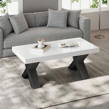 Rectangular Coffee Table - Glossy Top - X-Shaped Leg Side Table For Living Room, Balcony, Bedroom, - Black and White - View 10