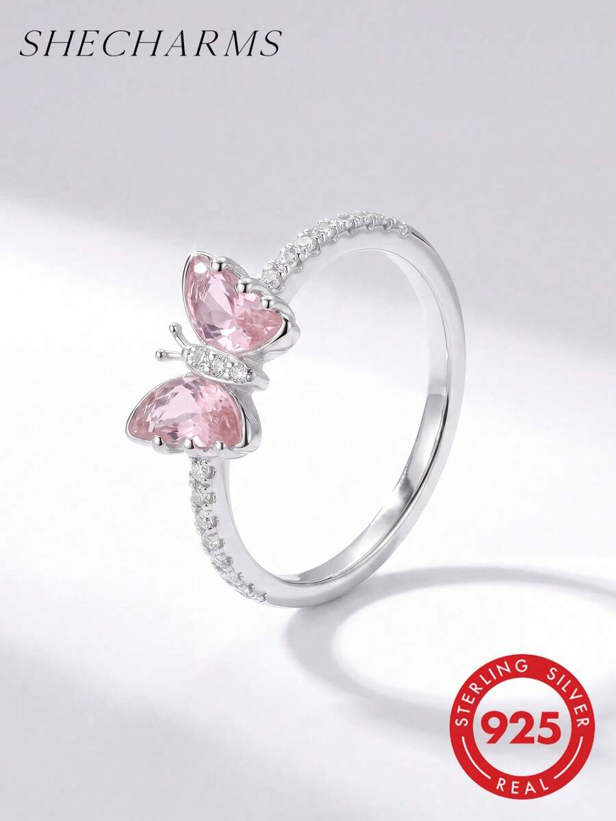 1pc S925 Sterling Silver Cubic Zirconia Butterfly Ring, Eternal Ring, Delicate Jewelry Gift, Daily Accessory, Engagement/Wedding Gift - Style 1 - View 1