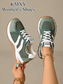 Bequeme Damen-Schnürsneaker - leichte, multifunktionale Lässig Schuhe, ganzjährig tragbar, rutschfeste Gummisohle, große Größen, Sportschuhe - Grün - Übersicht 1