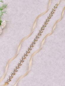 1 pièce Ceinture de taille de mariée en or faite à la main avec strass, ceinture de satin décorée de strass, décoration de taille de robe de soirée élégante avec strass, pour robe de soirée, bal, fête et mariage pour femmes - Multicolore - Voir 3
