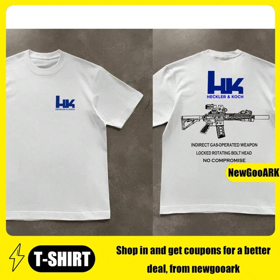 Nuova Collezione di T-Shirt 2026: T-Shirt da Uomo con Grafica H&K HK416, 100% Cotone, Assorbente del Sudore, Traspirante, Alta Qualità, Maglietta Casual per Movimenti Facili - Bianco - Visualizzare 1
