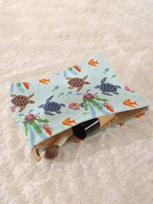 1pc Portable Cosmetic Storage Bag With Ocean Elements Turtle And Fish Pattern Double-Sided Print Travel Zipper Makeup Bag Multi-Functional Toiletries Organizer - Multicolor - View 4