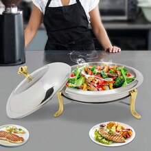 Chafing Dishes For Buffet, 2.3Qt Round Stainless Steel Chafer Buffet Set With Handles And Glass Lid For Catering, Weddings, Parties, Holiday Celebrations-Without Water Pan, Gold[A Good Gift For Family And Friends] - View 1