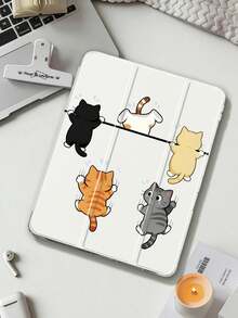 卡通貓攀爬平板保護殼，相容 iPad Mini6/7/Air/Air2/9.7/10.2/10.5/10.9 (Air4-Air8)/Pro 11/10th Gen/A16/Pro 11 2024 機型，雙面彩繪圖案平板殼，透明壓克力背殼，三折支架，自動休眠/喚醒，內建筆槽，產品不含筆，部分機型含相機框 - 彩色 - 查看 4