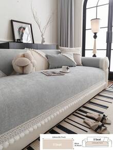 ALPLUME 1 buah Bantal Sofa Minimalis Serbaguna Gaya Nordik Warna Polos, Hiasan Pom Pom dengan Trim Renda, Sarung Sofa Anti Selip Sepanjang Musim, Dapat Dicuci dengan Mesin, Ramah Hewan Peliharaan, Cocok untuk Sofa Tunggal, Ganda, Tiga, Empat, dan Sofa Seksi, Kerajinan Jacquard, Dekorasi Rumah - Light Grey - View 14