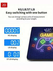 1pc LED Display Electronic Scale, Flat 2D Console With Games Lettering Digital Bathroom Scale, Decorative Weighing Platform - Suitable For Long-Term Use, Meets Household Weighing Needs, Christmas, New Year,Uses AAA Batteries (Batteries Not Included) - A - View 5