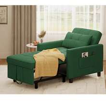 Asofer Sofa Bed Multifunctional Pull-Out Single Sofa 3-Level Adjustable Fabric Sofa With Side Pockets Folding Sofa For Small Living Room - Green - View 2