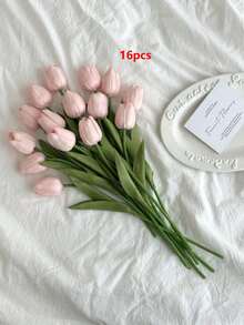 3pcs Artificial Tulip Flowers Decor, Home Decoration Lifelike Fake Flowers For Living Room & Bedroom - Dusty Pink - View 24