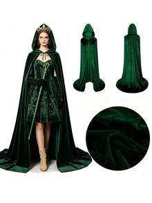 Halloween Velvet Cloak Witch Wizard Cape Cosplay Costume, Devil Elf Hooded Cape For Halloween Party Masquerade Dress Up - Multicolor - View 11