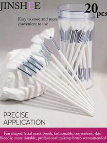 JINSHEE Professional Skincare Brushes, 20pcs Multi-Function Mini Fan-Shaped Mask Brushes With Storage Bucket, Suitable For Mask/SPA/Essence, Gentle Exfoliating SPA Brush, Suitable For Home And Beauty Salon Skincare, Reusable Beauty Tool - White - View 1