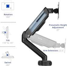 Universal Full Motion Pneumatic Monitor Pole Mount For 17-32 Inch Screens, Adjustable VESA Desk Stand, Black - B - View 4