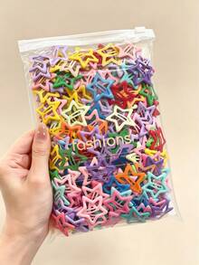 100pcs Cute Hollow Star BB Hair Clips, Macaron Color Sweet Side Bangs Hair Clips, Girls Daily Hair Accessories - Multicolor - View 2