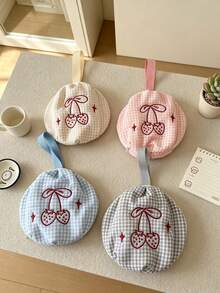 Cute Embroidered Underwear Storage Bag, Portable Round Travel Organizer Bag For Bras, Socks, Strawberry Pattern, Toiletries And Cosmetics Storage Bag With Handle - Multicolor - View 2