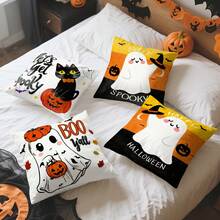 4pcs Halloween Ghost Pattern Pillow Covers Without Inserts, Single-Sided Printed Pillow Covers, Suitable For Living Room Bedroom Home Decor, All-Season Pillow Covers - Multicolor - View 6