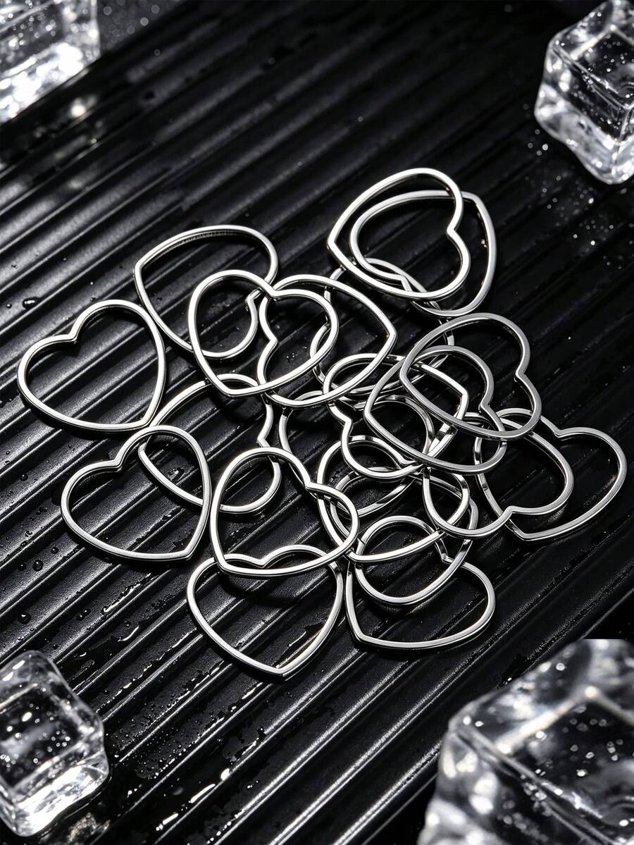 20pcs Stainless Steel Heart Shaped Connector Earring DIY Jewelry Accessories, Valentine's Day Gift - Silver - View 1