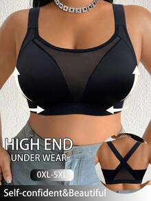 Plus Size Solid Color Wireless Comfortable Soft Cup Sports Bra For Women - Black - View 2