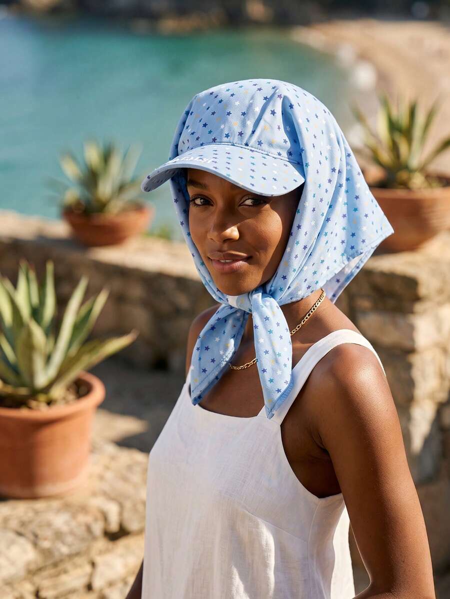 Korean Style Plaid Tie-Up Baseball Cap, Unisex Letter Embroidery Summer Sun Protection Outdoor Triangle Headwrap Hat - A - View 1