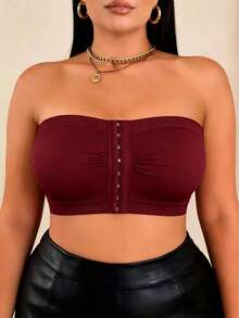 EssElegance Plus Size Strapless Push-Up Bra, Wire-Free Anti-Slip Front Closure Seamless Bandeau Bra, Comfortable Everyday Style - Burgundy - View 5