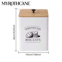 Myrothcane 1pc Vintage White Metal Biscuit Tin With Bamboo Lid, Large Square Cookie Storage Canister, Airtight Snack Container For Cookies, Candy, Nuts, Tea, Kitchen Pantry Organizer, Retro Printed Food Storage Jar For Home Baking - White - View 12
