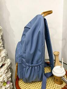 1件/6件裝 純色流蘇裝飾大容量多口袋輕量尼龍後背包，可調節肩帶，休閒筆電日常後背包，附水壺側袋，適合青少年女孩學生校園旅行日常後背包配件 - 多款 - 查看 5