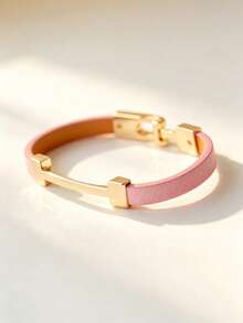 1pc Fashion Exquisite Gold Letter PU Personalized Elegant Women's Bracelet Bangle, Gift For Girlfriend Jewelry - Pink - View 8