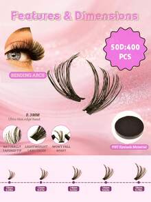 640 Clusters D Curl Single Cluster False Eyelashes, 40D+50D Curl, 8-16mm, DIY Eyelash Bundles, Natural Look, Ultra Thick Ultra Soft Ultra Lightweight, Reusable Single Segment False Eyelashes, Eyelash Extension Kit - D - View 6