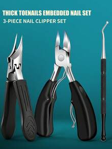 Kit de Cuidados de Manicure e Pedicure com 3 Peças, Cortadores de Unha com Ponta Curva, Cabo Ergonômico para Unhas dos Pés Grossas e Duras, Limpeza de Unhas dos Pés para Uso Doméstico, Salão e Pessoal, Suprimentos de Higiene Diária - Preto - Visão 1