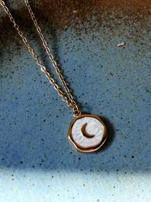 1pc 18K Gold Plated Stainless Steel Waterproof Non-Fading Oil Droplet Moon Pendant Necklace Chain Necklace For Women's Daily Wear Layering Beach Party - Necklace - View 4