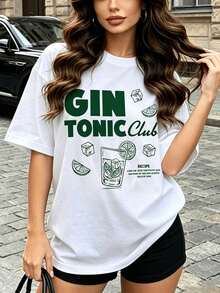Women's Casual Short-Sleeved T-Shirt With G Club Print, Clothes T Shirts For Men And Women, Y2K STYLE, Summer Clothes, Summer Tops, Summer Top. - White - View 1