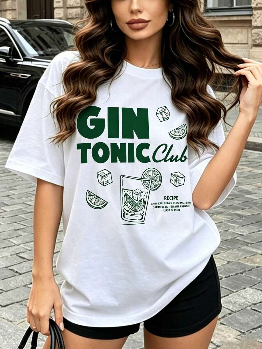 Women's Casual Short-Sleeved T-Shirt With G Club Print, Clothes T Shirts For Men And Women, Y2K STYLE, Summer Clothes, Summer Tops, Summer Top. - White - View 1