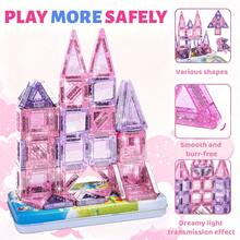 Mini Glitter Color Window Magnetic Building Blocks In Pink & Purple Tone 38/72Pcs With Iron Storage Box, Sparkly Transparent Bricks For DIY Castle Assemble, Free Splicing Stacking Toy, Cute Girly Educational Gift For Kids Birthday - Multicolor - View 3