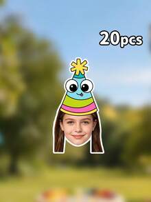 10/20/30PCS Custom Photo Rainbow Striped Party Hat Birthday Garland, Personalized Two Style Funny Party Hat Banner, Photograph Backdrop,Funny Rainbow Theme Birthday Party Decor,Keepsake Gift - Multicolor - View 11