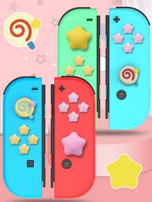 1 Set Cute Pink Star Candy Design Thumb Grip Caps, Silicone Anti-Slip Joystick Covers, Decorative Protective Covers Compatible With Switch OLED Game Console Accessories - View 9