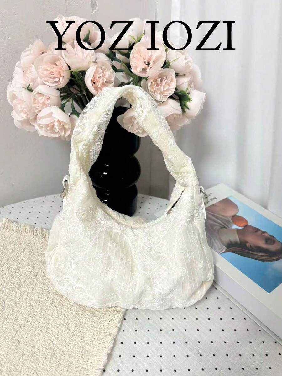 新中式國風刺繡小眾設計蕾絲刺繡手提包 斜跨包 適合外出通勤日常 精緻高端 - 白色 - 查看 1