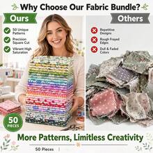 50pcs Set, Exquisite Floral Fabric Bundle, Includes 50 Different Colors And Patterns, Pre-Cut Multi-Purpose Fabric, Suitable For Sewing, DIY Crafts, Doll Making, Quilting, Embroidery, Bedding And More, Ideal Choice For Sewing Enthusiasts, 12.7*12.7cm - Variant - View 3