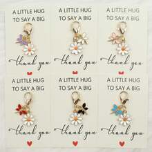 6pcs/12pcs 6 Colors Butterfly & Fixed Daisy Enamel Charm Keychain With "A Little Hug To Say A Big Thank You" Paper Card - Spring Floral Pocket Hug Gra - Multicolor - View 1