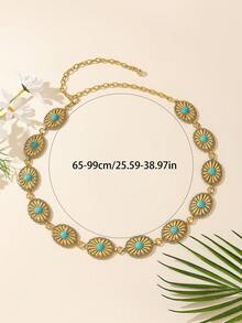 Hypoallergenic Adjustable Short Turquoise Waist Chain, Paired With Cami Top And Suede Denim Skirt - Gold - View 5