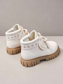 1 Pair Kids Fashion New Smooth PU Material Hook And Loop Design Easy To Wear Bow Decor Non-Slip Soft Durable Outdoor Girls Boots Suitable For School Outdoor Daily Wear School Shoes - Beige - View 6