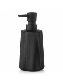1 件条纹黑色皂液器，现代塑料圆形液体瓶，适用于浴室洗手液和厨房洗洁精家居浴室装饰秋季装饰返校 - 黑色 - 查看 10