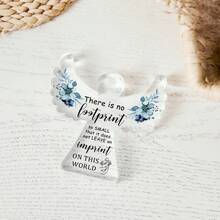 1pc 9.6*9cm 2D Flat Irregular Angel Shaped Clear Acrylic Tabletop Ornament, Watercolor Blue Floral Baby Footprint Quote Print Miscarriage Sympathy Keepsake Gift, Infant Loss Memorial Funeral Home Desktop Decor - View 4