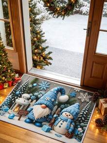 1件装圣诞门垫，蓝色小矮人和雪人图案地毯，圣诞快乐地毯，可水洗前门垫，防滑门垫，圣诞派对装饰，圣诞装饰品，圣诞派对用品 - 彩色 - 查看 2