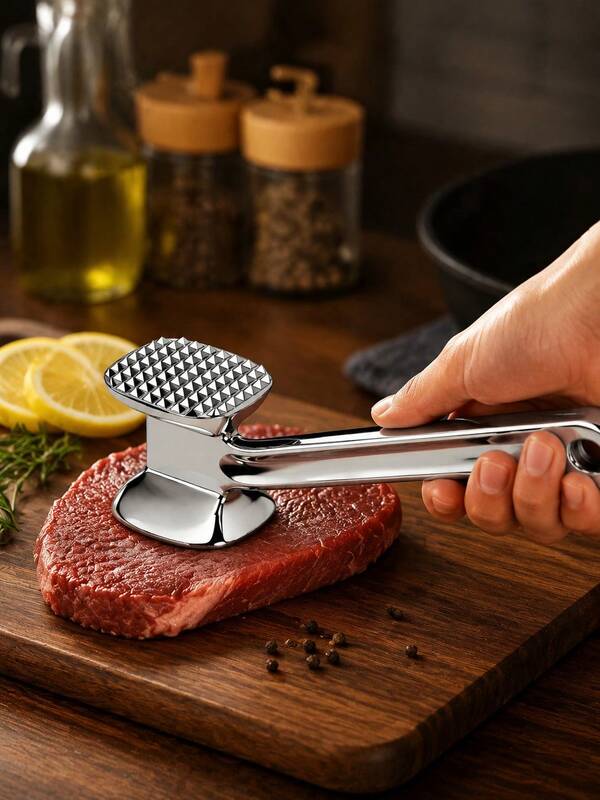 1pc Stainless Steel Meat Tenderizer Hammer, Suitable For Beef, Steak, Chicken, Pork, Kitchen Tool, Kitchen Decor, Kitchen Accessory, Kitchen Supplies, Home Decor, Kitchen Storage, Camping Essential, Holiday Essential, Back To School, Home Supplies, Family Essential, Gift For Women, Gift For Men, Gift For Mother, Gift For Father, Gift For Grandfather, Gift For Grandmother